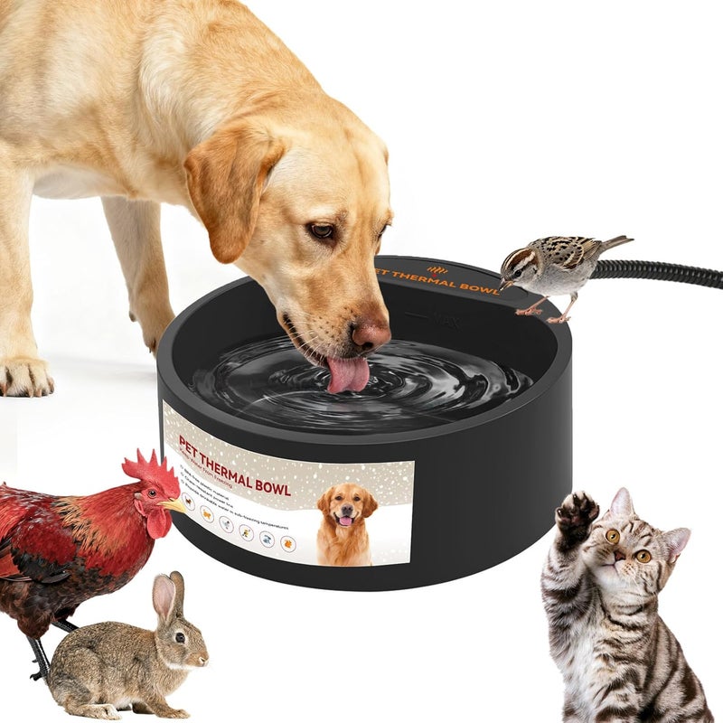 Billionchains 2.2L Heated Dog Bowl, Dog Thermal-Bowl Provides No Freeze Water, Pet Water Heater for Dogs/Cats/Chickens/Birds/Livestock, Black - Image 1